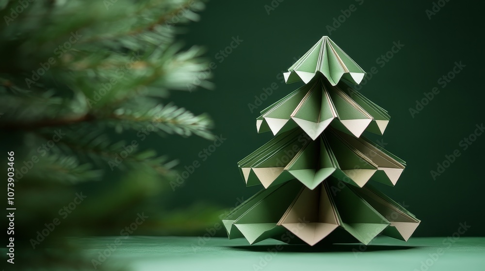 Fototapeta premium Origami paper Christmas tree composition background