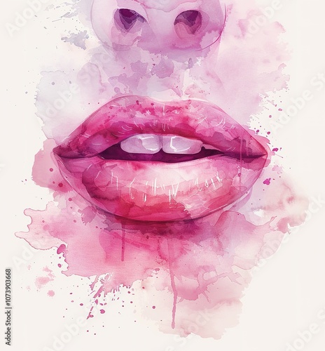 A close up of a red lip with a splash of red paint on it