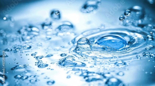 Rippling water surface with bubbles and reflections in blue tones