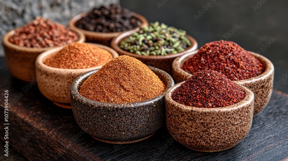 Assortment of spices and herbs in bowls Assortment of spices and herbs in bowls