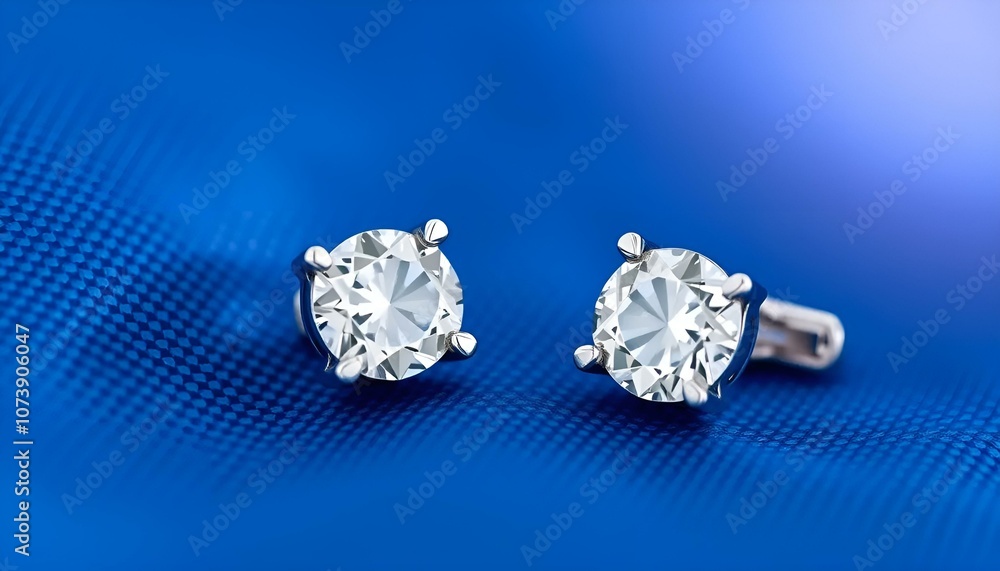 Elegant diamond stud earrings on a vibrant blue background Elegant diamond stud earrings on a vibrant blue background