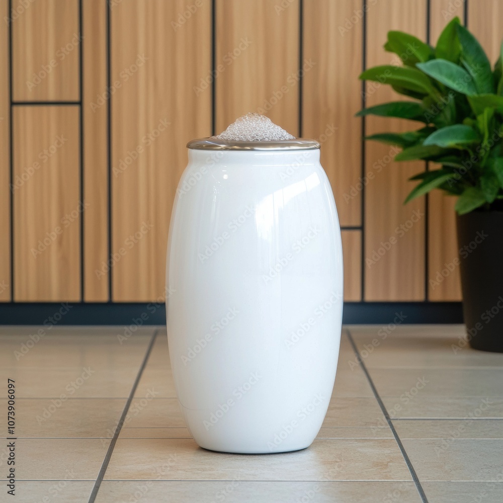 white ceramic canister with lid on tiled floor white ceramic canister with lid on tiled floor