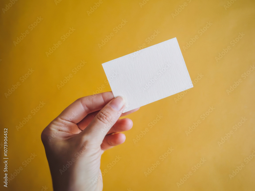 Obraz premium Mano sosteniendo una tarjeta de papel rectangular en blanco