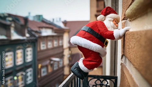 toy decorative santa on the balcony - christmas decoration