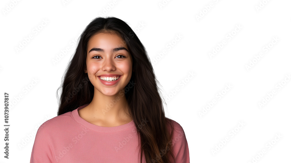 Smiling woman in pink shirt portrait Smiling woman in pink shirt portrait