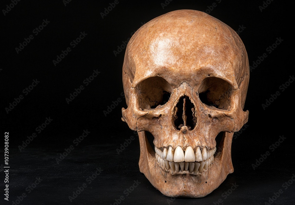 Fototapeta premium Detailed human skull on dark background
