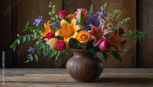 Wallpaper Mural A large, colorful bouquet of roses, lilies, and other flowers in a decorative vase.

 Torontodigital.ca