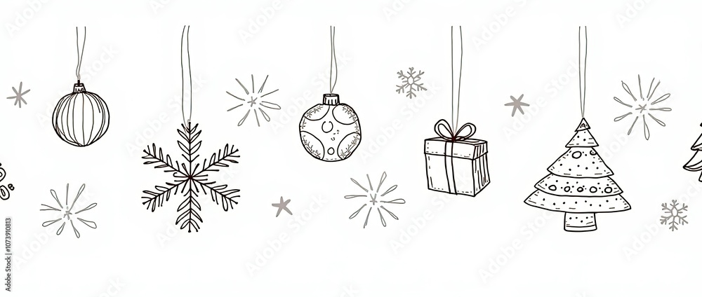 Hand drawn set of Christmas design doodle elements. Snowflakes, Christmas balls, Christmas trees, gift box, winter branches in sketch style. Vector illustration isolated on white background Hand drawn set of Christmas design doodle elements. Snowflakes, Christmas balls, Christmas trees, gift box, winter branches in sketch style. Vector illustration isolated on white background