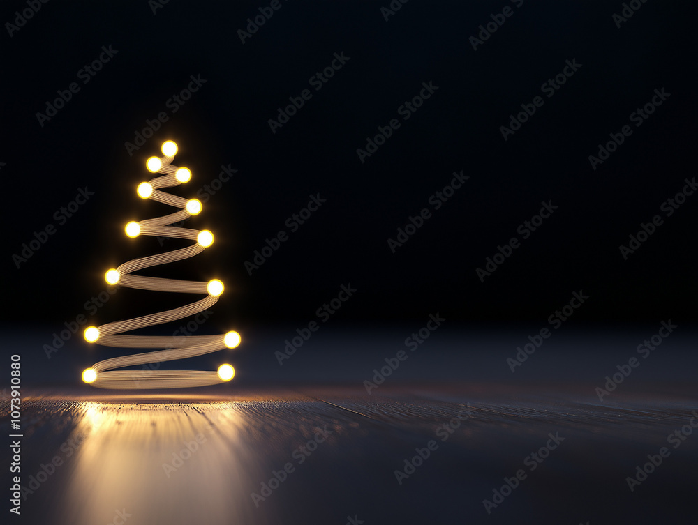 Obraz premium Golden Christmas Tree Sparkle on Dark Background - Elegant Greeting Card