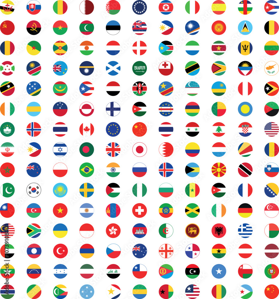 National flags in circle shape. National flags set. World flags. Flags ...