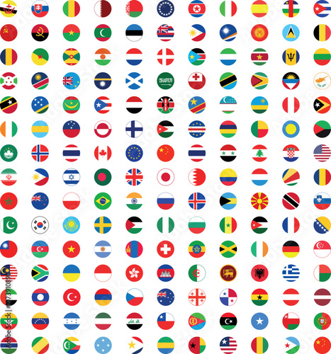 National flags in circle shape. National flags set. World flags. Flags of countries