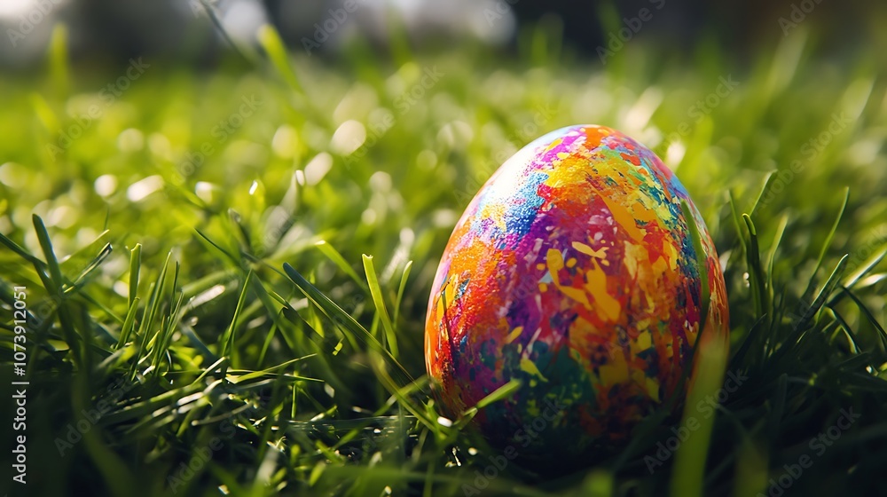Colorful Easter Egg Arrangement on Bright Green Grass Background Image Colorful Easter Egg Arrangement on Bright Green Grass Background Image