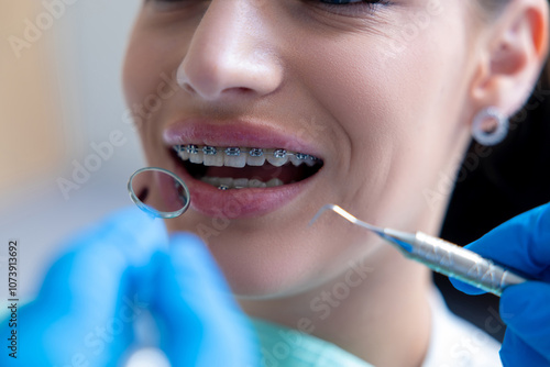 Unrecognizable woman having examination at dental office w