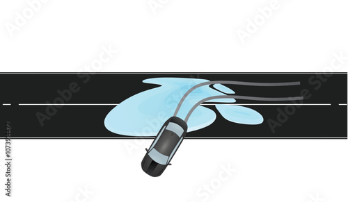 Car slides when come to aquaplaning. vector