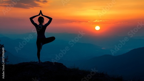Practicing yoga at sunset in a beautiful mountain landscape