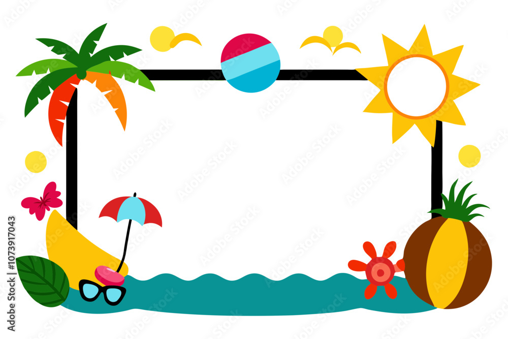 Fototapeta premium Summer Frame Vector Art Illustration on White Background