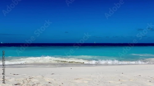Turks and Caicos beach with turquoise waters, white sand, and lush greenery. A tropical paradise perfect for vacation, travel, nature, and beach photography, capturing the beauty of an exotic island
