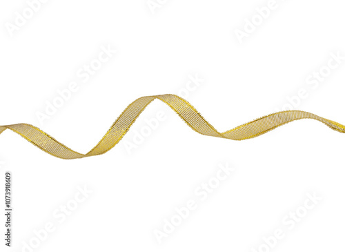 Gold ribbon curly scroll isolated on white background with clipping path for Christmas, birthday and wedding card