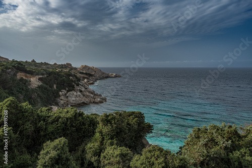 Mediterranean seascape of Gallura coast in northern Sardinia island, Italy