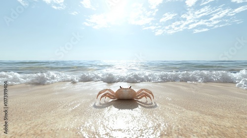 Crab's Perspective: Serene Beach Panorama in Ultra-Detailed 3D Render photo