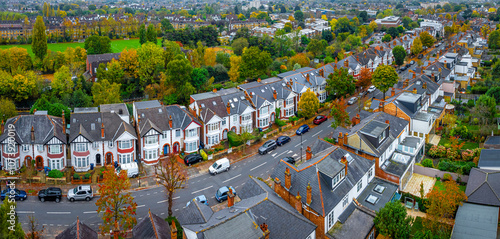 Aerial view of Ealing, a residential area in western part of London