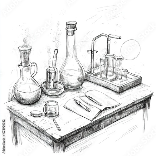  chemical laboratory still life sketch vector: photo