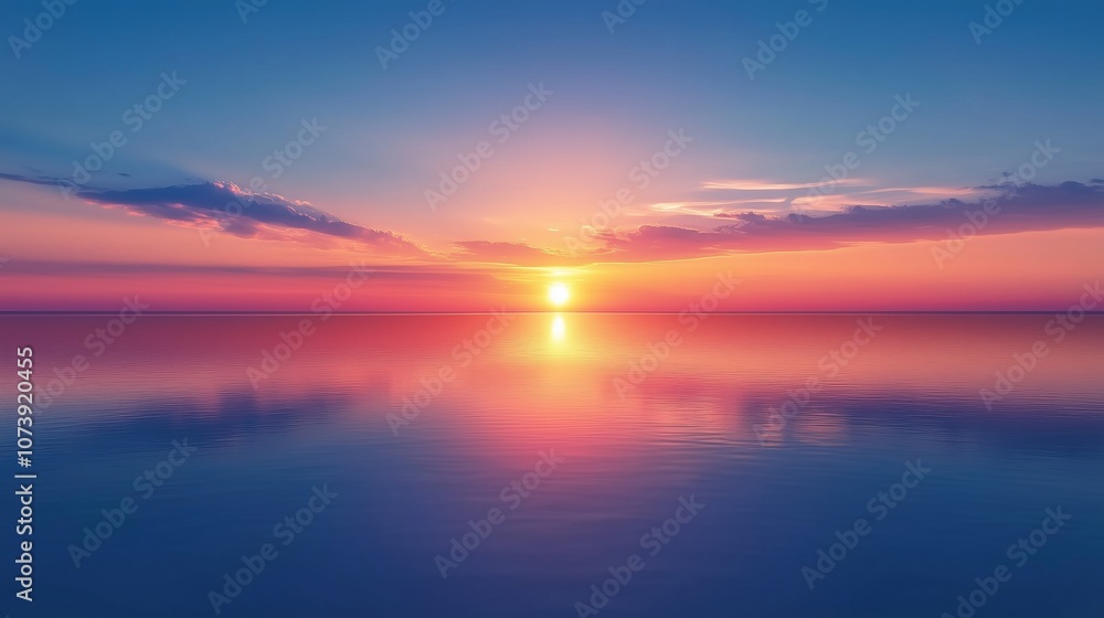 Vibrant ocean sunset with pink and blue hues reflecting on calm water Vibrant ocean sunset with pink and blue hues reflecting on calm water