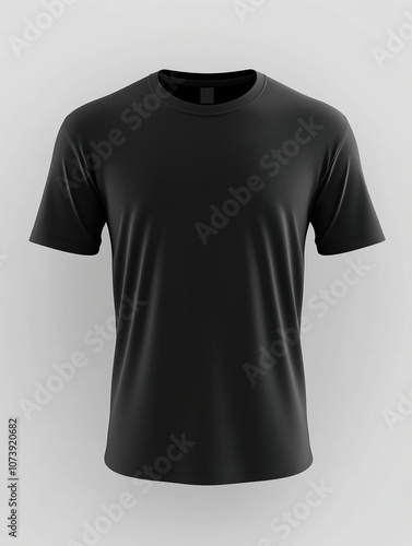 Realistic Mockup of a Blank Black Men's T-Shirt on Display with a Neutral Gray Background