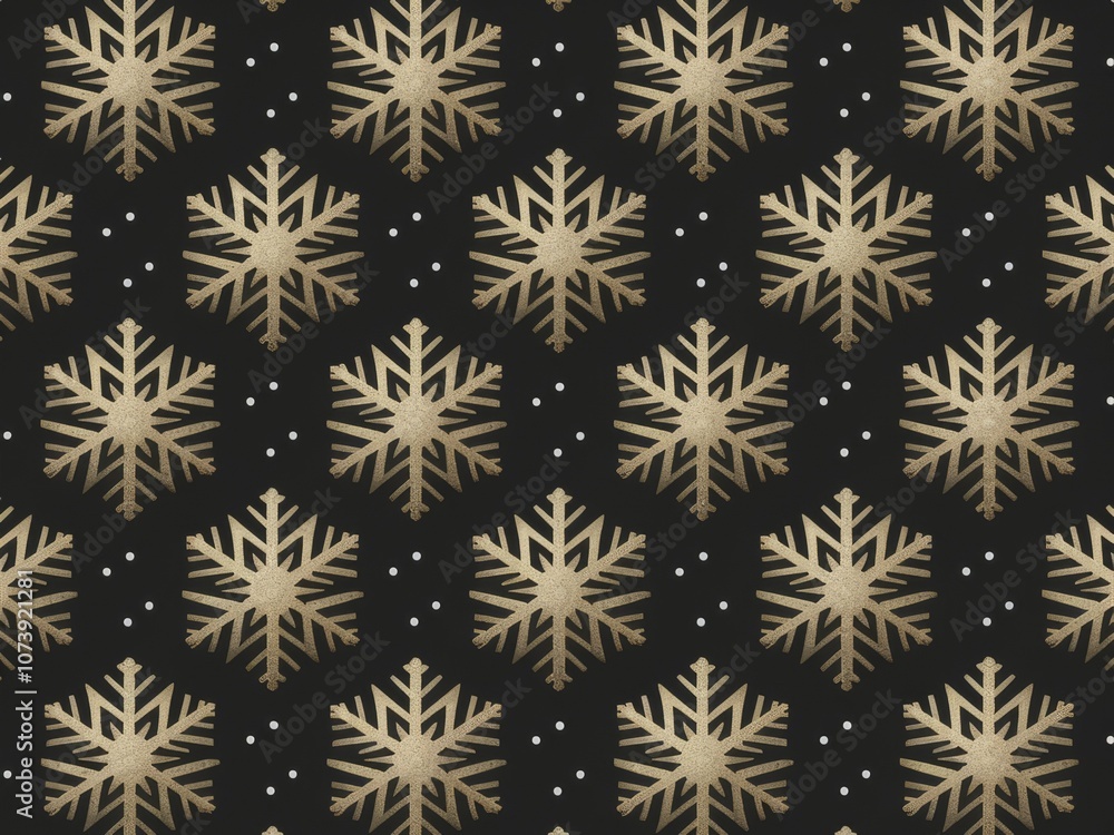 Gold Snowflake Seamless Pattern: A mesmerizing pattern of gold snowflakes on a black background, perfect for adding a touch of elegance and winter charm to your projects. Gold Snowflake Seamless Pattern: A mesmerizing pattern of gold snowflakes on a black background, perfect for adding a touch of elegance and winter charm to your projects.
