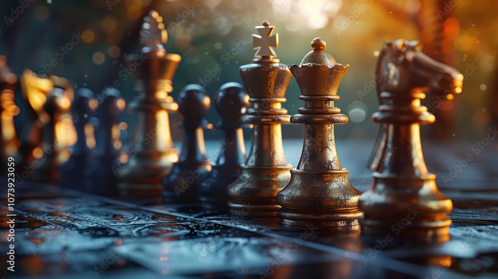 Intricate Chess Pieces On A Sunlit Board Depicting Strategic Thought And Planning Concepts Intricate Chess Pieces On A Sunlit Board Depicting Strategic Thought And Planning Concepts