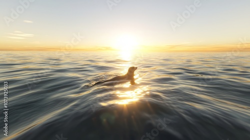 Tranquil Sunset: 3D Render of Ocean View Through a Sea Otter's Eyes