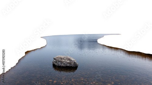 Fototapeta Naklejka Na Ścianę i Meble -  Rock in calm lake with sky reflection