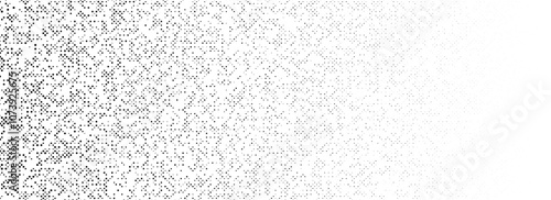 Black dotted noise gradient texture. Fading comic pixel grain pattern. Dissolving grunge particle grid wallpaper. Vanishing irregular grain overlay backdrop. Vector stipple speckle halftone background