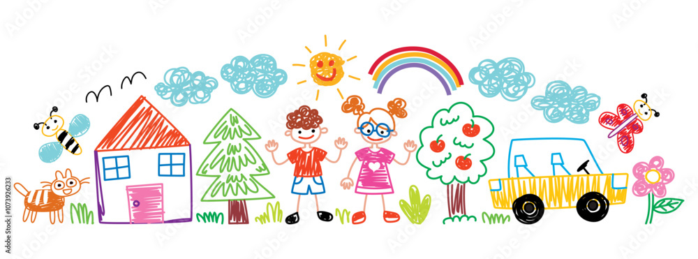 Hand Drawn Childish Characters And Objects Hand Drawn Childish Characters And Objects
