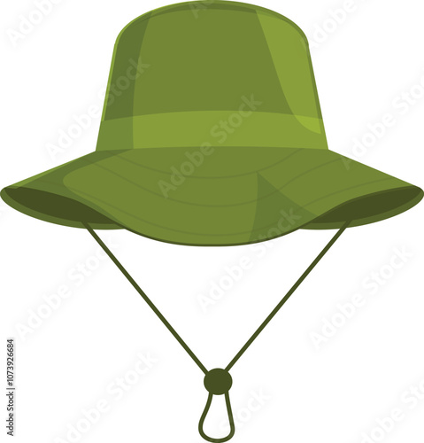 Green bucket hat with chin strap provides excellent sun protection, perfect for outdoor activities