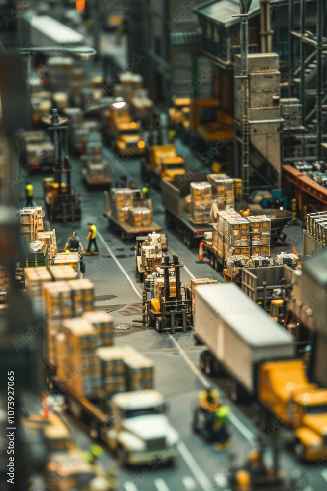 Busy Logistics Hub with Forklifts and Trucks for Efficient Product Distribution Busy Logistics Hub with Forklifts and Trucks for Efficient Product Distribution