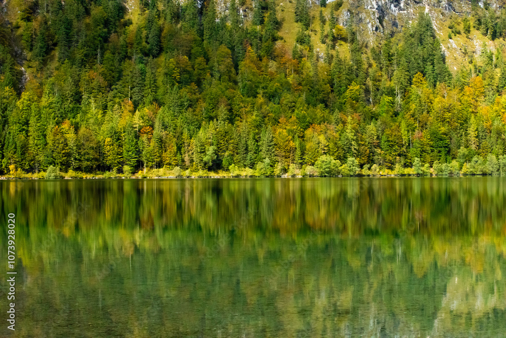 lake offensee in austria ,autumn trees and reflection lake offensee in austria ,autumn trees and reflection