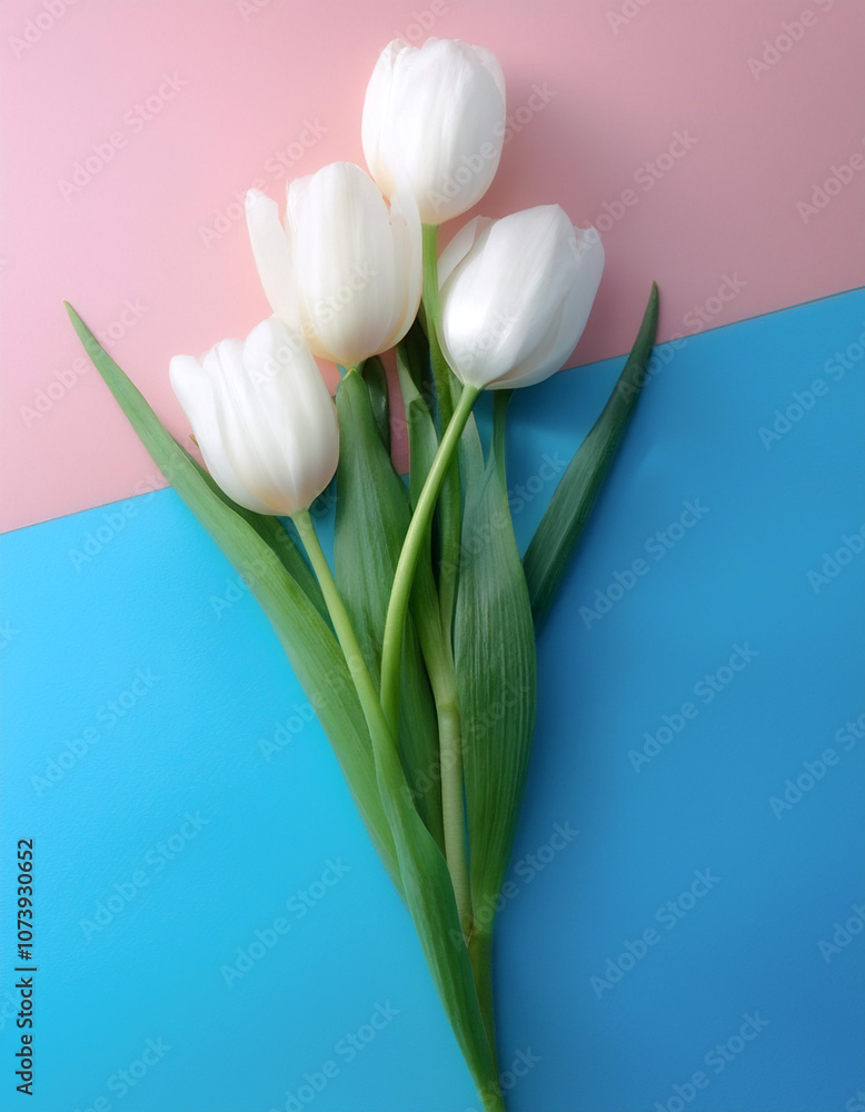 white tulips, isolated on a soft blue and Pink Pastel white tulips, isolated on a soft blue and Pink Pastel