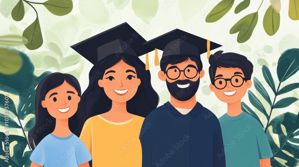 Obraz premium Cheerful graduates celebrating their achievements in a green environment