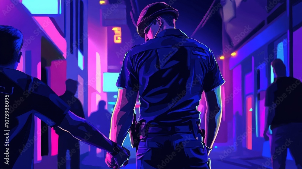 Police officer arrests a man for crime and theft, vector illustration Police officer arrests a man for crime and theft, vector illustration