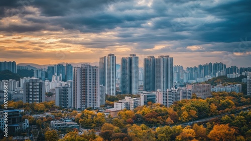 Cityscape with Golden Foliage