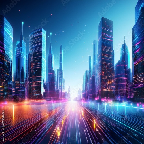 Futuristic City in the Metaverse - A Living, Digital City with Floating Buildings