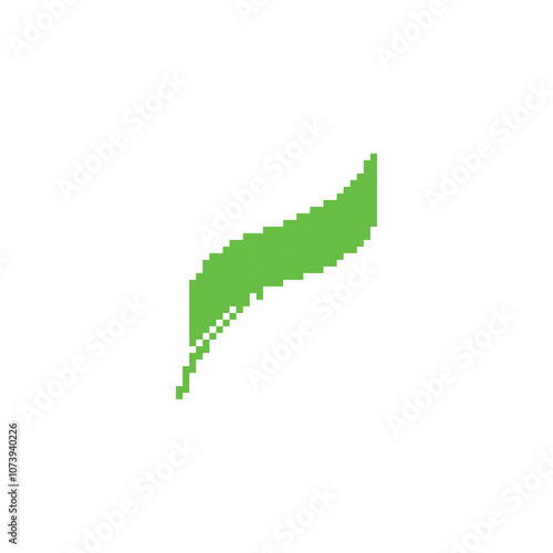 Pixelated green leaf icon simple design. Minimalist pixel art leaf vibrant green nature eco minimal plant icon photo