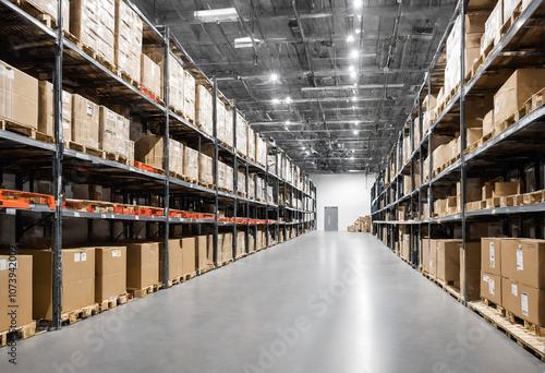 Warehouse interior with shelves and boxes