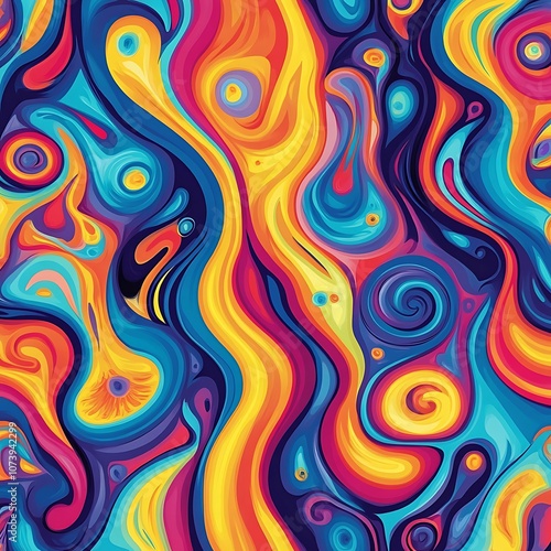 Psychedelic abstract featuring vibrant colorful art with swirling pattern elements wallpaper