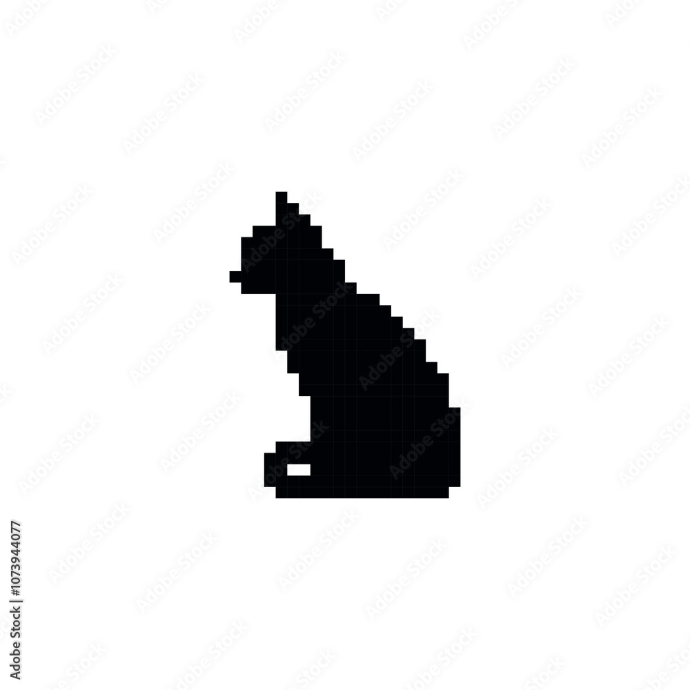 Fototapeta premium Pixelated cat silhouette. Black pixel cat icon