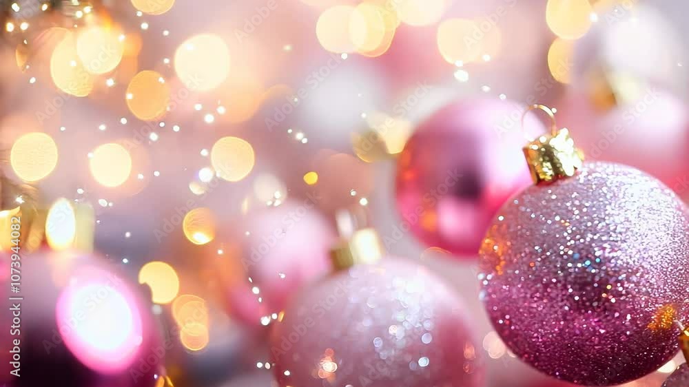 Beautiful Christmas Baubels. Pastel Pink and Gold Seasonal Background. Video Beautiful Christmas Baubels. Pastel Pink and Gold Seasonal Background. Video