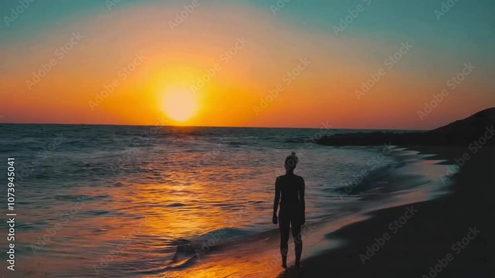 Silhouette of a woman enjoying the sunset at the beach Silhouette of a woman enjoying the sunset at the beach
