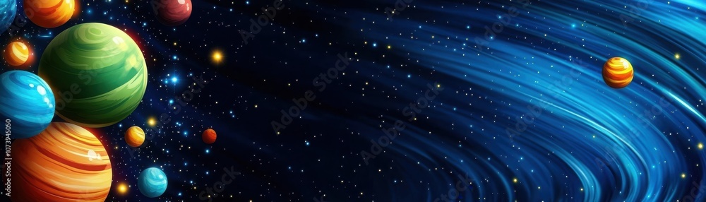 Fototapeta premium Vibrant depiction of cosmic planets in space.