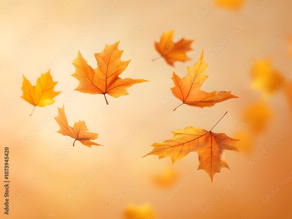 Flying autumn maple leaves isolated on warm autumn background Flying autumn maple leaves isolated on warm autumn background